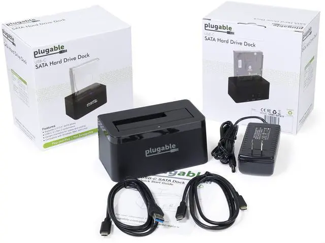 Alt view image 5 of 5 - Plugable USB 3.1 Gen 2 10Gbps SATA Upright Hard Drive Dock and SSD Dock - Driverless - Includes USB-C & USB 3.0 Cables, Supports 10TB+ Drives