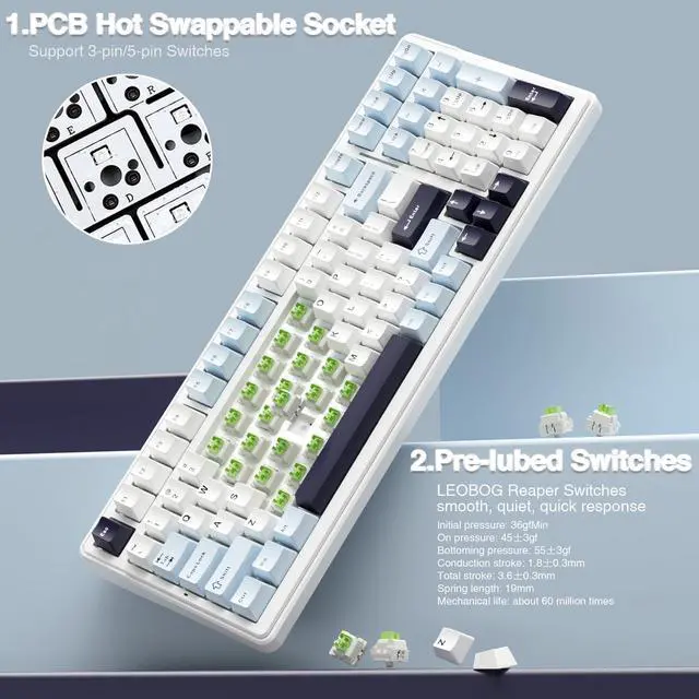 Alt view image 5 of 5 - AULA Gaming Keyboard and Mouse, F99 Wireless Mechanical Keyboards Hot Swappable Custom Keyboard+SC580 Wireless Gaming Mouse White