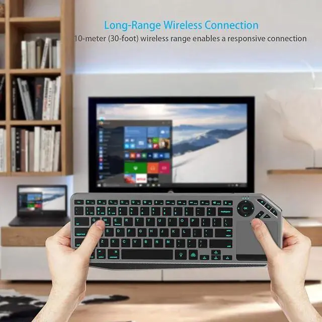 Alt view image 2 of 5 - JOMAA 2.4G Wireless Bluetooch Dual Mode Connection TV Keyboard with Touchpad Media Control Multimedia Rechargeable 7Color Backlit Keyboard for Computer, Smart TV, Desktop, Laptop, iPad, Tablet