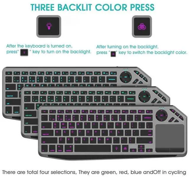 Alt view image 3 of 5 - JOMAA 2.4G Wireless Bluetooch Dual Mode Connection TV Keyboard with Touchpad Media Control Multimedia Rechargeable 7Color Backlit Keyboard for Computer, Smart TV, Desktop, Laptop, iPad, Tablet