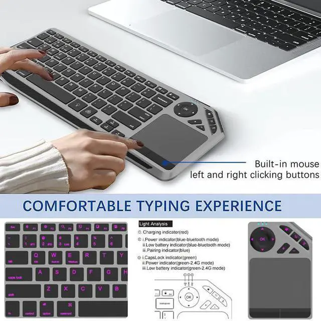 Alt view image 4 of 5 - JOMAA 2.4G Wireless Bluetooch Dual Mode Connection TV Keyboard with Touchpad Media Control Multimedia Rechargeable 7Color Backlit Keyboard for Computer, Smart TV, Desktop, Laptop, iPad, Tablet
