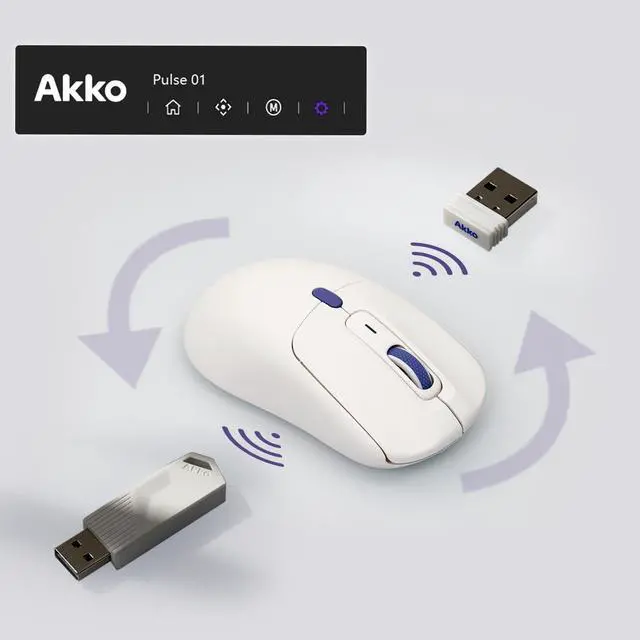 Alt view image 3 of 5 - Akko Pulse 01 Wireless Gaming Mouse, Dual 8KHz Polling Computer Mouse with PAW 3950 Optical Sensor, 8 Adjustable DPI, 7 Programmable Buttons, BT/2.4G/Wired Connection, 500mAh Battery (White)