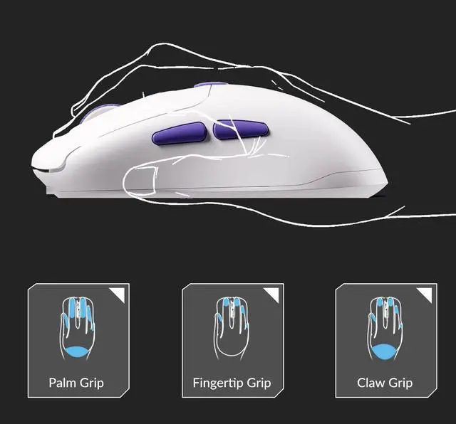 Alt view image 5 of 5 - Akko Pulse 01 Wireless Gaming Mouse, Dual 8KHz Polling Computer Mouse with PAW 3950 Optical Sensor, 8 Adjustable DPI, 7 Programmable Buttons, BT/2.4G/Wired Connection, 500mAh Battery (White)