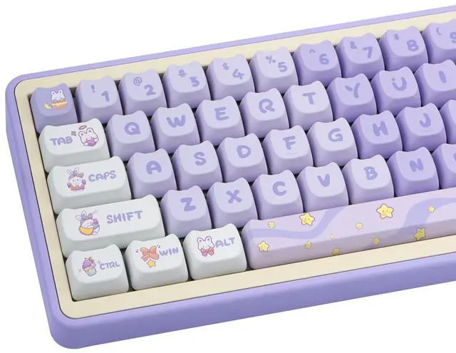 Main image of GEKUCAP Purple Cat Shaped Keycaps, 140 Keys Cute Mao Profile Keycap Dye-Sublimation, Custom Purple Dreamy Bunny PBT Keycaps for Cherry Gateron MX Swithes Mechanical Gaming Keyboards