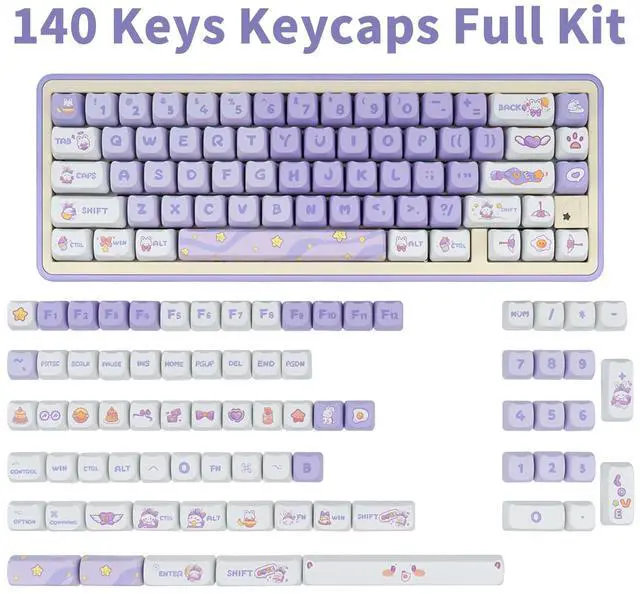 Alt view image 2 of 5 - GEKUCAP Purple Cat Shaped Keycaps, 140 Keys Cute Mao Profile Keycap Dye-Sublimation, Custom Purple Dreamy Bunny PBT Keycaps for Cherry Gateron MX Swithes Mechanical Gaming Keyboards
