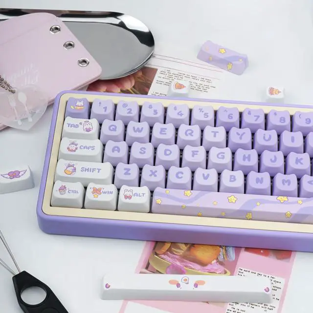 Alt view image 3 of 5 - GEKUCAP Purple Cat Shaped Keycaps, 140 Keys Cute Mao Profile Keycap Dye-Sublimation, Custom Purple Dreamy Bunny PBT Keycaps for Cherry Gateron MX Swithes Mechanical Gaming Keyboards