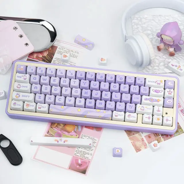 Alt view image 4 of 5 - GEKUCAP Purple Cat Shaped Keycaps, 140 Keys Cute Mao Profile Keycap Dye-Sublimation, Custom Purple Dreamy Bunny PBT Keycaps for Cherry Gateron MX Swithes Mechanical Gaming Keyboards