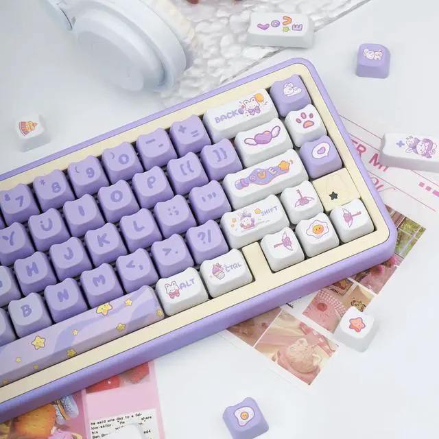 Alt view image 5 of 5 - GEKUCAP Purple Cat Shaped Keycaps, 140 Keys Cute Mao Profile Keycap Dye-Sublimation, Custom Purple Dreamy Bunny PBT Keycaps for Cherry Gateron MX Swithes Mechanical Gaming Keyboards