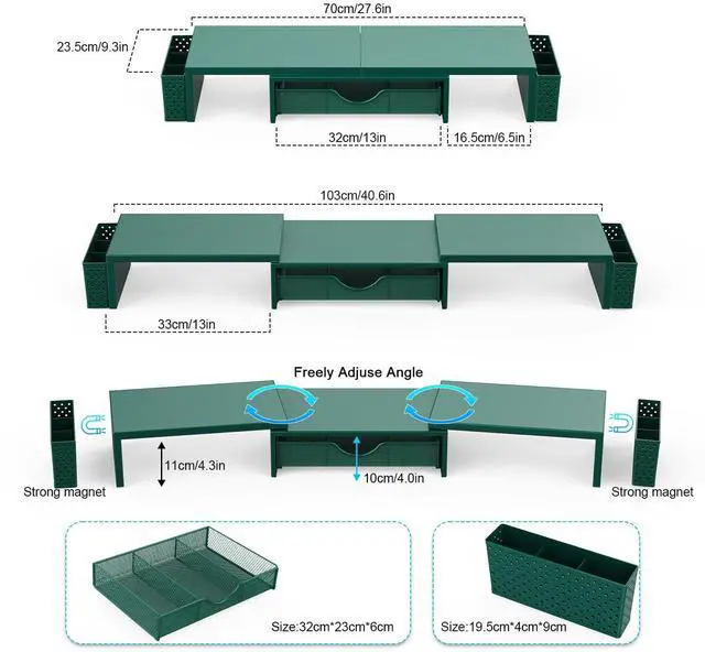 Alt view image 5 of 5 - Spacrea Metal Desk Organizers and Accessories, Dual Monitor Stand Riser with Drawer and 2 Pen Holders, Desk Accessories & Workspace Desktop Organizers for Office Supplies (Dark Gree)