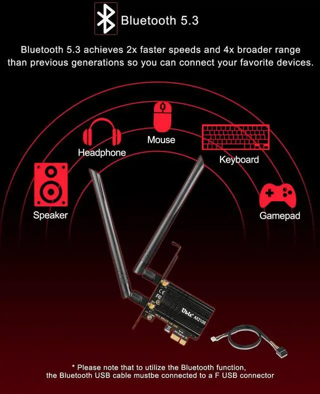 Alt view image 4 of 5 - WiFi Card, Ubit Tri-Band 5400Mbps WiFi 6E 6GHz PCIe WiFi Card, BT 5.2, AX210 Wireless WLAN Adapter with MU-MIMO,OFDMA,Ultra-Low Latency, Supports Windows 10/11 (64bit)