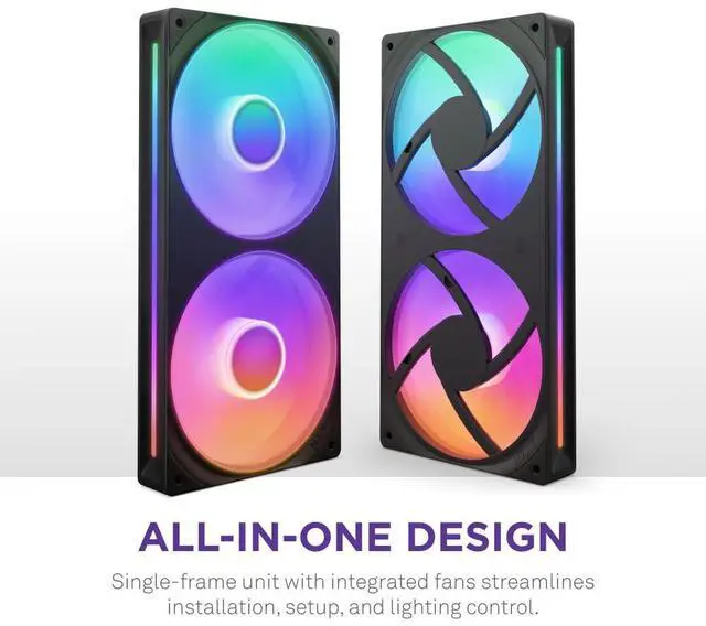 Alt view image 2 of 5 - NZXT F240 RGB Core - 240mm Single-Frame Fan Unit with 2 x 120mm RGB Fans - Speed & Lighting Control - High Static Pressure & Airflow - Fluid Dynamic Bearings - 8 aRGB LEDs Per Fan - Black