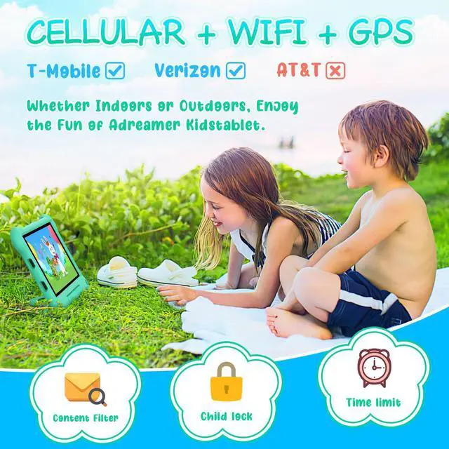 Alt view image 2 of 5 - ADREAMER Kids Tablet 10 inch Android 13 Toddler Tablet Octa Core 64GB, Cellular+WiFi+GPS, with Parental Control, Pre-intalled iWaWa, EVA Case, 10-Hrs Battery, HD Display.