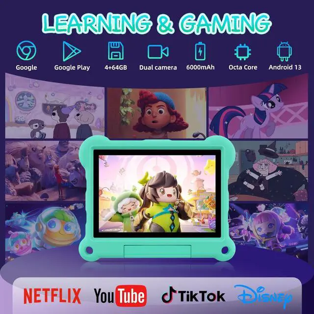 Alt view image 4 of 5 - ADREAMER Kids Tablet 10 inch Android 13 Toddler Tablet Octa Core 64GB, Cellular+WiFi+GPS, with Parental Control, Pre-intalled iWaWa, EVA Case, 10-Hrs Battery, HD Display.