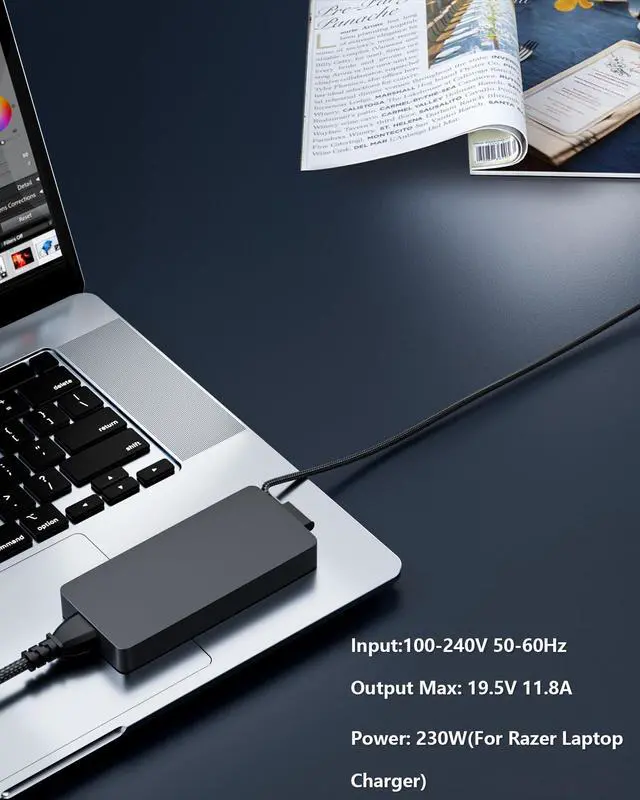 Alt view image 5 of 5 - GERVGHS 230W Laptop Charger Compatible with Blade 15/16/17/Pro 17 4K RC30-0248/RZ09-0328/0369, 19.5V 11.8A AC Power Cord - Replacement Razer 230W Charger Gaming Laptop Adapter