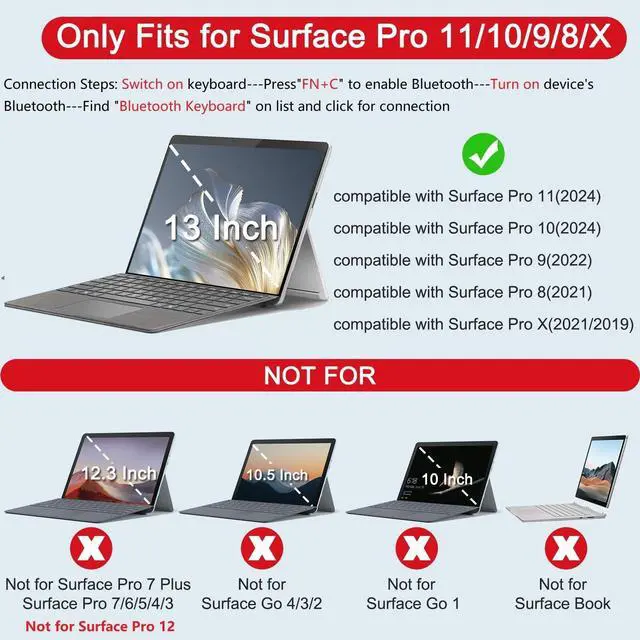 Alt view image 2 of 5 - OMOTON Keyboard for Surface Pro 11/10/9/8/X, [13 inch], Bluetooth Type Cover for Surface Pro, 7-Color Backlit, Ultra-Slim Wireless Keyboard with Touchpad & Pencil Holder, Built-in Rechargeable Battery