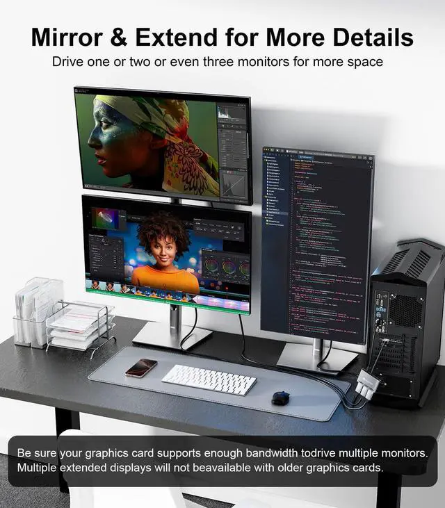 Alt view image 4 of 5 - Reborn DisplayPort to HDMI Splitter for Multi Monitor Adapter |4K@60Hz, HDMI Splitter Extended Display 1 in 3 Out MST Hub for Extended or Cloned Display Mode, for PC,NVIDIA/AMD Graphic Card