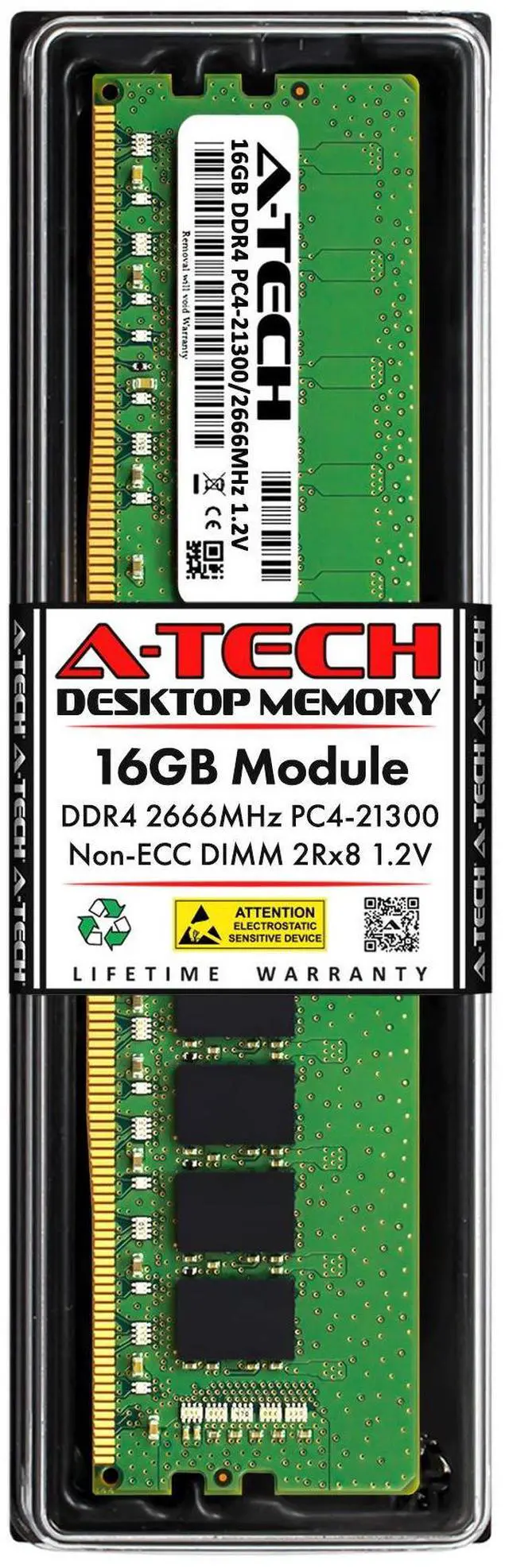 Main image of A-Tech 16GB RAM Replacement for Samsung M378A2K43DB1-CTD | DDR4 2666MHz PC4-21300 2Rx8 1.2V UDIMM Non-ECC 288-Pin DIMM Memory Module