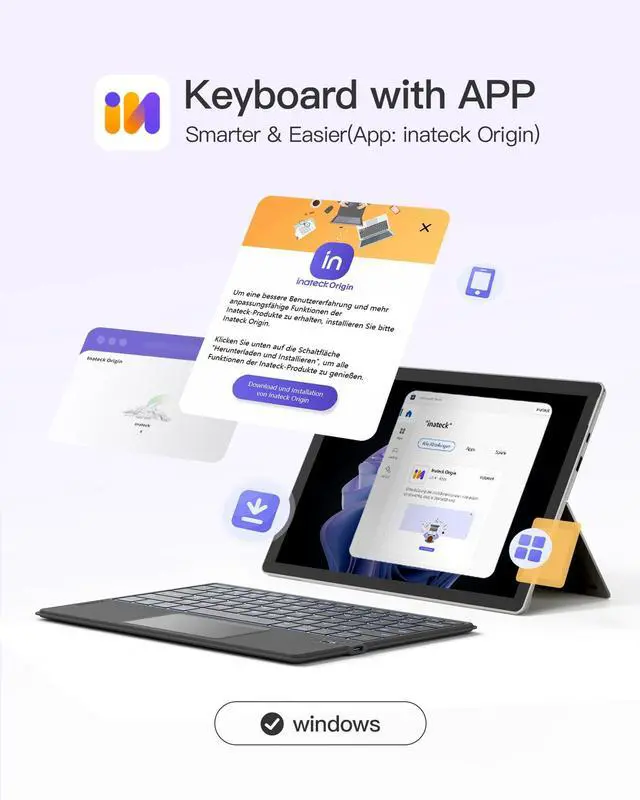 Alt view image 5 of 5 - Inateck Tablet Keyboard, Ultra-Slim, AI Function, 7-Color Backlight, Compatible with iPad 10/9/8, Air, 12.9''/ 11''/ 10.5'' Pro, Mini 7/6/5, Supports Windows, iPad OS, Android, iOS