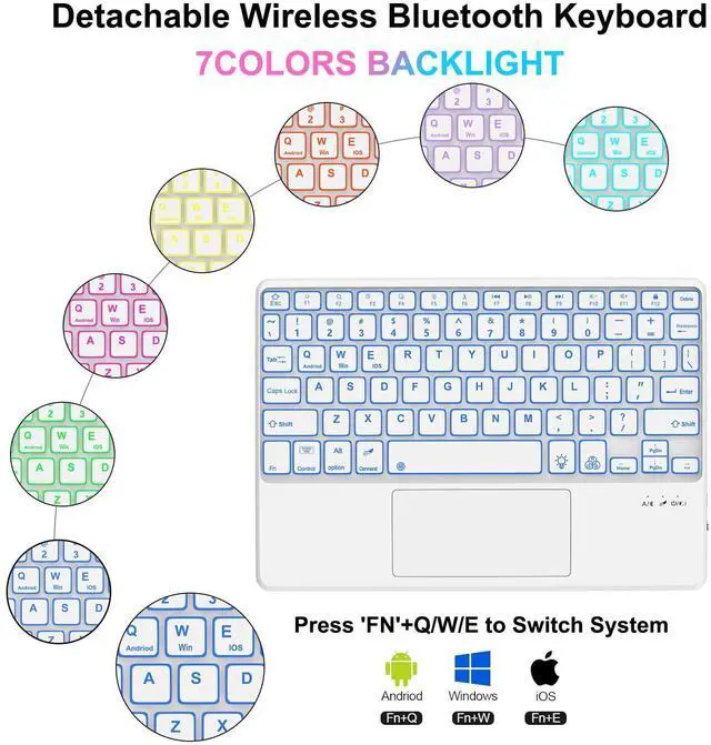 Alt view image 3 of 5 - Keyboard Case for Xiaomi Pad 7/ Pad 7 Pro 11.2 Inch, 7 Color Backlit, Magnetic Detachable Wireless Bluetooth Keyboard, Multi-Touch Trackpad, Stain Resistant Cover, Rechargeable, LightBlue (Backlit)