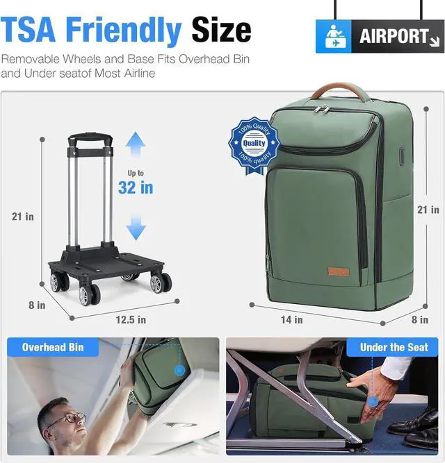 Alt view image 3 of 5 - Lekebobor Travel Rolling Backpack, 18 inch Waterproof Bag with 360° Wheels for 15.6" Laptop, Convertible Airline Approved Travel Back Pack for Men & Women, Business, Commuter