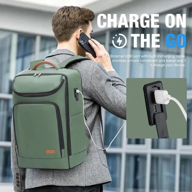 Alt view image 2 of 5 - Lekebobor Travel Rolling Backpack, 18 inch Waterproof Bag with 360° Wheels for 15.6" Laptop, Convertible Airline Approved Travel Back Pack for Men & Women, Business, Commuter