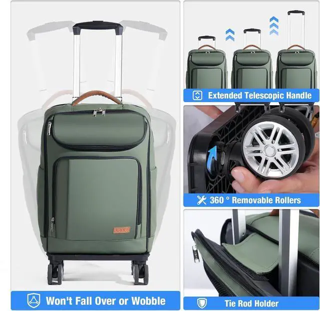 Alt view image 4 of 5 - Lekebobor Travel Rolling Backpack, 18 inch Waterproof Bag with 360° Wheels for 15.6" Laptop, Convertible Airline Approved Travel Back Pack for Men & Women, Business, Commuter