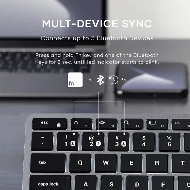Alt view image 2 of 5 - Satechi Slim X1 Bluetooth Backlit Keyboard for Mac, Illuminated Keys & Multi-Device Sync, for MacBook Air/Pro M4, iPad Air/Pro M4, iPad/iPad mini, Mac mini, iMac - Space Gray