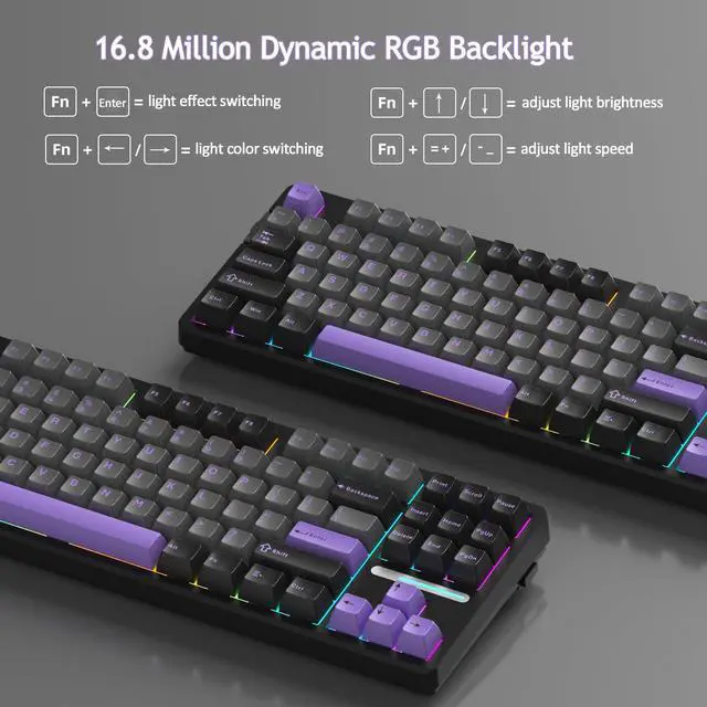 Alt view image 5 of 5 - MageGee LIGHT87 Wireless Creamy Keyboard, Gasket Structure Hot Swappable Mechanical Keyboards, 2.4G/USB-C/BT5.0 RGB Backlit Gaming Keyboard for Win/Mac/PC, 4000mAh Battery, PBT Keycaps, Purple