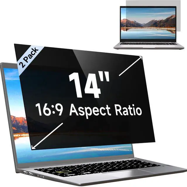 Main image of [2 Pack] 14 Inch Laptop Privacy Screen for Lenovo/HP Envy/Dell/Acer/Asus/Thinkpad, 16:9 Aspect Removable Anti Glare Blue Light Privacy Screen Filter, Laptop Security Shield 14 in