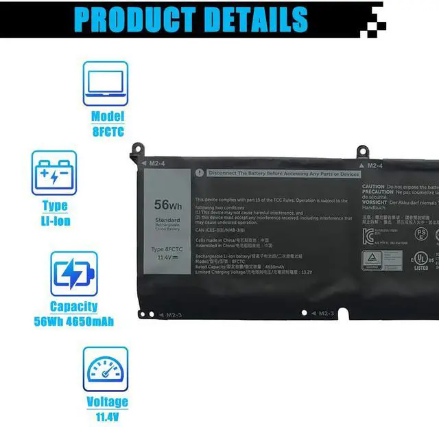 Alt view image 2 of 5 - AOMKA 8FCTC Laptop Battery Replacement for Dell XPS 15 9500 Precision 5550 Alienware M15 R3 R4 M17 R3 R4 Series Notebook 69KF2 08FCTC 70N2F 070N2F 0P8P1P 0DVG8M 0M59JH 11.4V 56Wh 4650mAh