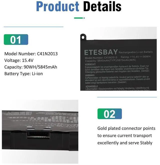 Alt view image 4 of 5 - ETESBAY C41N2013 C41N2013-1 Battery Replacement for ASUS ROG Strix G15 G513 G513IM G17 G713 G713IM G713QM Scar 15 G533 G533QM G533QR 17 G733 G733ZM Zephyrus G15 GA503 S17 GX703 M16 GU603 GU603HE