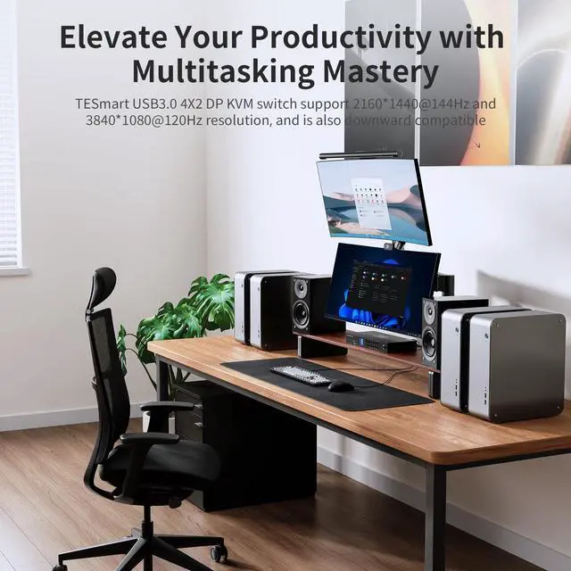 Alt view image 3 of 5 - TESmart 4 Port KVM Switch Dual Monitor DisplayPort, Support 4K@60Hz USB 3.0 KVM Switch 4 Computers 2 Monitors, EDID emulators, Audio Output, Hotkey Switch, with All Input Cables