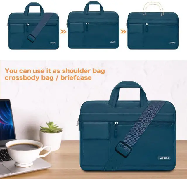 Alt view image 4 of 5 - MOSISO Laptop Shoulder Bag Compatible with MacBook Pro 16 inch 2023-2019 M3 A2991 M2 A2780 M1 A2485 A2141/Pro 15 A1398,15-15.6 inch Notebook,Polyester Flapover Briefcase Sleeve Case, Deep Teal