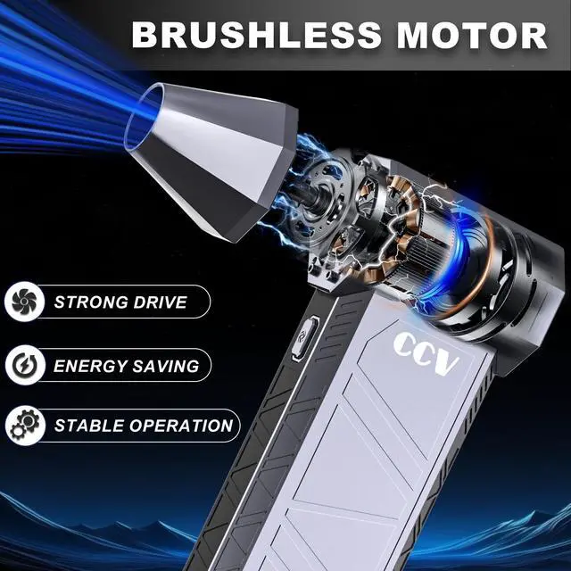 Alt view image 3 of 5 - CCV Compressed Air Duster - 150000RPM Electric Air Duster for Cleaning Keyboard&PC 3 Gears Adjustable Rechargeable Cordless Jet Dry Blower Air Blower for Car and Home (F33-Pearl Blue)