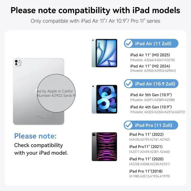 Alt view image 2 of 5 - HOU Rotatable Keyboard Case for iPad Air 11 (M3/M2 2025), Magnetic Detachable Case with Keyboard for iPad Pro 11 (4th/3rd/2nd/1st Gen) and iPad Air (6th/5th/4th Gen) with Touchpad, Backlight - Blue