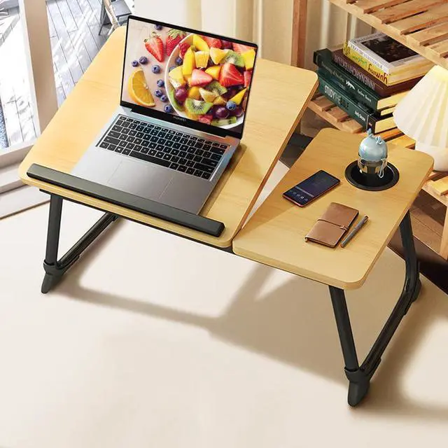 Alt view image 4 of 5 - Asltoy Foldable Lap Desk Stand, Laptop Table for Bed with Adjustable Height & Cup Holder (Golden)
