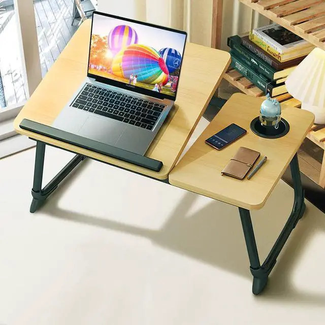 Main image of Asltoy Foldable Lap Desk Stand, Laptop Table for Bed with Adjustable Height & Cup Holder (Golden)