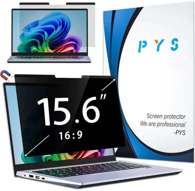 Main image of PYS Magnetic Laptop Privacy Screen Filter 15.6 Inch 16:9 - Detachable Computer Screen Privacy Shield, Anti-Glare Blue Light, Removable 15.6" Screen Protector for Lenovo, HP, Dell, Acer, ASUS