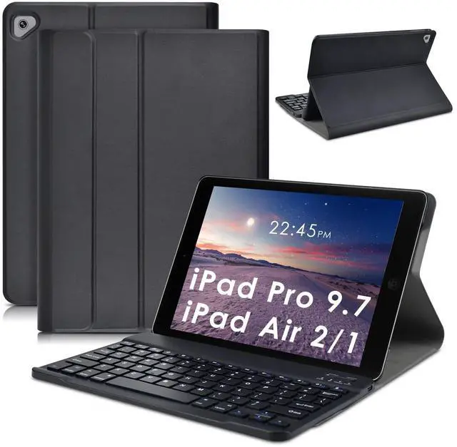 Main image of DETUOSI iPad 9.7" Case with Keyboard for iPad Air 2/ Air 1, iPad Pro 9.7, iPad 9.7 inch 2017/2018 (5th/ 6th Gen), Detachable Wireless Keyboard + Multiple Angle Stand PU Leather Cover for iPad 9.7-inch