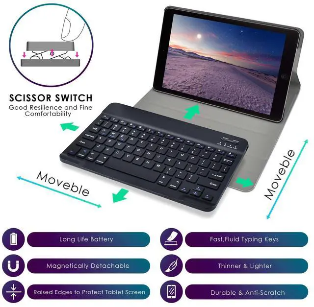 Alt view image 5 of 5 - DETUOSI iPad 9.7" Case with Keyboard for iPad Air 2/ Air 1, iPad Pro 9.7, iPad 9.7 inch 2017/2018 (5th/ 6th Gen), Detachable Wireless Keyboard + Multiple Angle Stand PU Leather Cover for iPad 9.7-inch