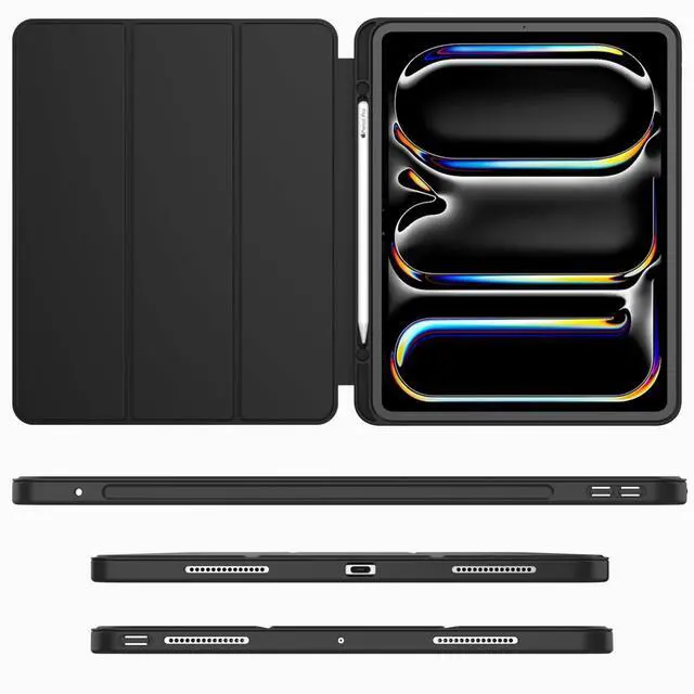 Alt view image 2 of 5 - iMieet iPad Pro 13 Inch Case M4 (2024) with Pencil Holder, Trifold Stand Smart Case with Soft TPU Back, Auto Wake/Sleep (Black)