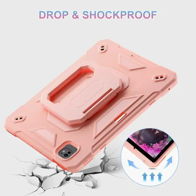 Alt view image 2 of 5 - Case for iPad Pro 11 inch M4 2024 (5th Generation), Shockproof Protective Case with Pencil Slot/360 Rotating Grip Magic Stand,Keychain/Carrying Shoulder Strap for iPad Pro 11 2024 (Pink)