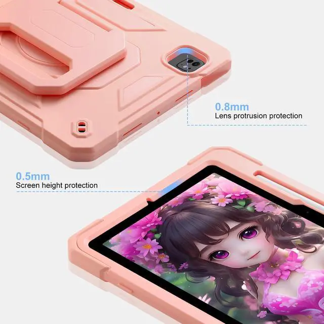 Alt view image 5 of 5 - Case for iPad Pro 11 inch M4 2024 (5th Generation), Shockproof Protective Case with Pencil Slot/360 Rotating Grip Magic Stand,Keychain/Carrying Shoulder Strap for iPad Pro 11 2024 (Pink)