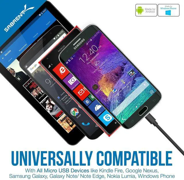 Alt view image 5 of 5 - Sabrent 4-Port USB 3.0 Hub + 6-Pack 22AWG Premium Micro USB Cables (X3-3ft + X3-1ft) High Speed USB 2.0