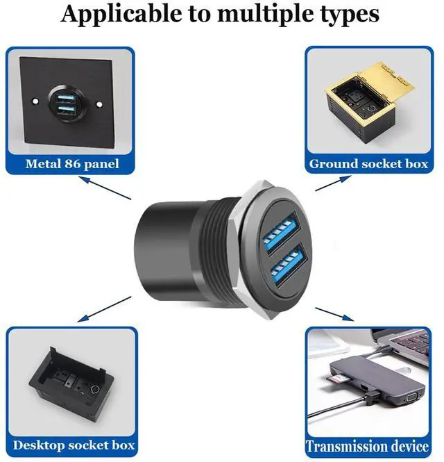 Alt view image 4 of 5 - PENGLIN 5PCS Dual USB 3.0 Adapter, USB Panel Mount Bulkhead Connector, Support High-Speed Data Transfer and Charging,Compatible with Car,PC,TV,Laptop,Phone