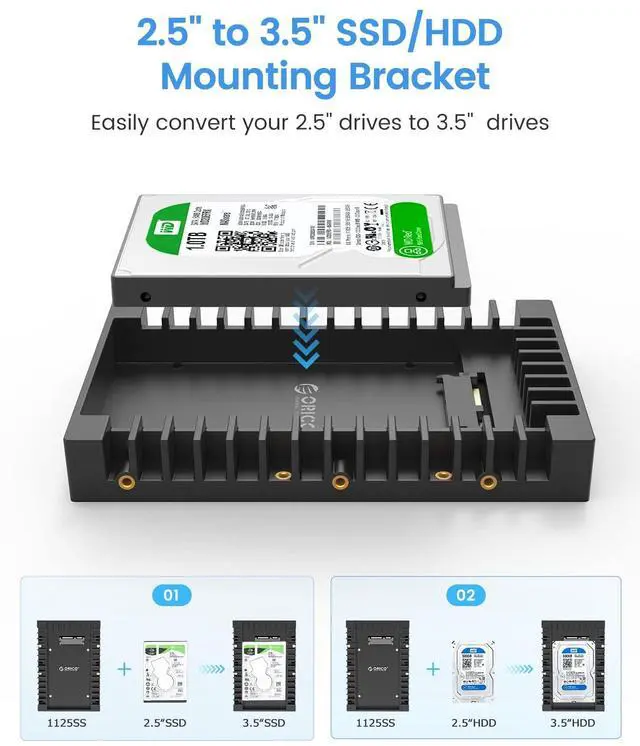 Alt view image 2 of 5 - [5Packs] ORICO 2.5 SSD SATA to 3.5 Hard Drive Adapter Internal Drive Bay Converter Mounting Bracket Caddy Tray for 7 / 9.5 / 12.5mm 2.5 inch HDD / SSD with SATA III Interface(1125SS-5)