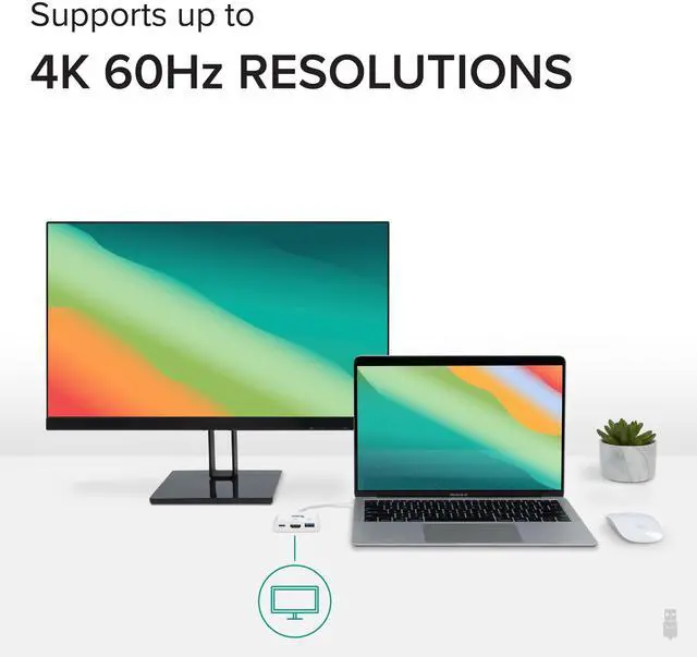 Alt view image 3 of 5 - Plugable USB C to HDMI Multiport Adapter, Driverless 3-in-1 Hub with 4K HDMI Output, USB 3.0 and USB-C Charging Port, Compatible with MacBook, Chromebook, Dell XPS, Thunderbolt 3 and More