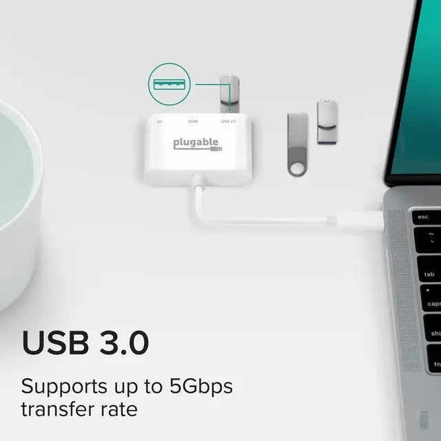 Alt view image 5 of 5 - Plugable USB C to HDMI Multiport Adapter, Driverless 3-in-1 Hub with 4K HDMI Output, USB 3.0 and USB-C Charging Port, Compatible with MacBook, Chromebook, Dell XPS, Thunderbolt 3 and More