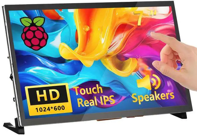 Main image of wisecoco Touchscreen Monitor for Raspberry Pi, 7'' IPS LCD Screen 1024 * 600 Smooth Touch, Built-in Dual Speakers, HDMI Input, Compatible with Raspberry Pi 5/4/3/Zero, Easy Set-up Driver-Free