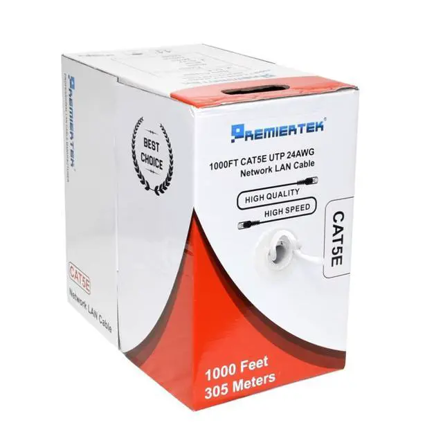 Alt view image 3 of 3 - Premiertek 1000 Ft Cat5e 24AWG CCA UTP Solid 4-Pairs Network Ethernet LAN Cable Bulk White (CAT5E-1KFT-W)